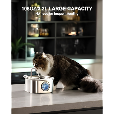 Stainless Steel Pet Water Fountain 3.2L – Automatic Circulating Cat & Dog Water Dispenser, Ultra-Quiet Smart Hydration System